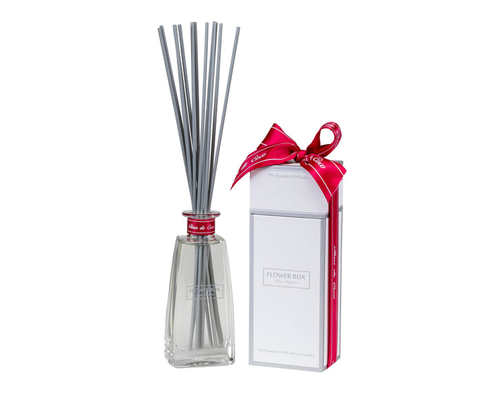 Diffuser with reeds and packaging on a white background