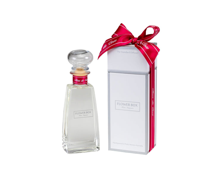 Diffuser reed bottle and packaging with a pink bow on a white background